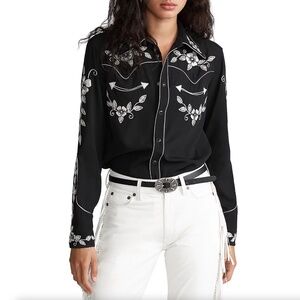 POLO Ralph Lauren Embroidered Black Western Shirt $298 NWT Sz 14